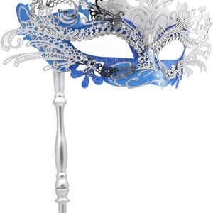 Masquerade Mask with Stick Venetian Mask Mardi Gras Decorations for Womens Hallo